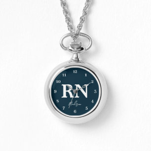 Reloj De Pulsera Enfermera personalizada RN Navy Blue White Script