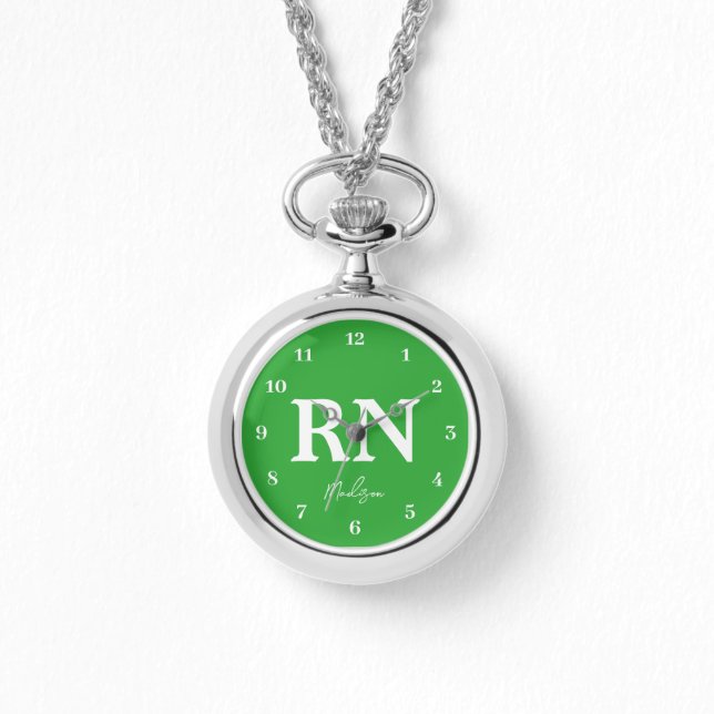 Reloj De Pulsera Enfermera registrada RN Personalizado Green Person (Anverso)