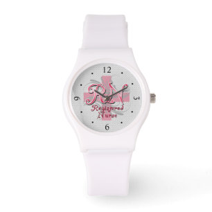 Reloj De Pulsera Enfermera Registrada RN, Swirls Cruz Rosa