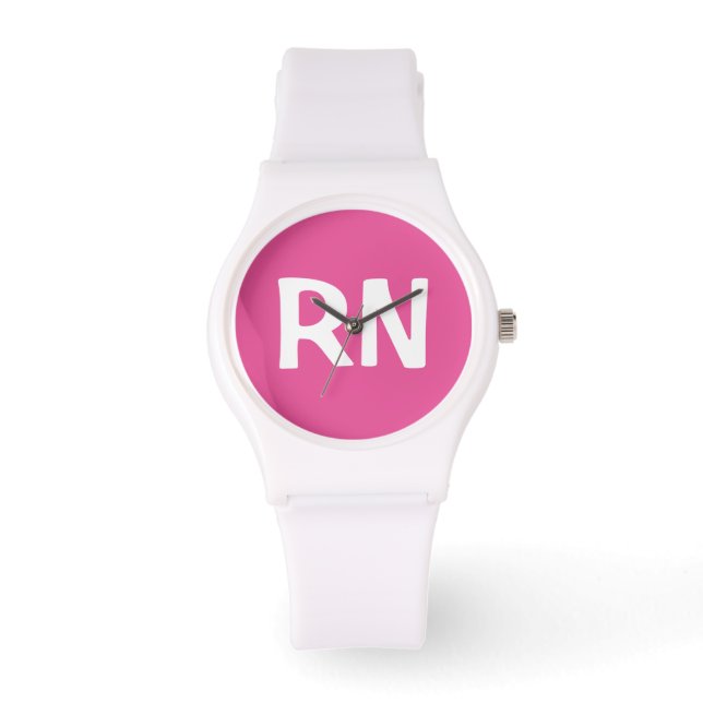 Reloj De Pulsera Enfermera Simple RN Rosa Y Blanco (Anverso)