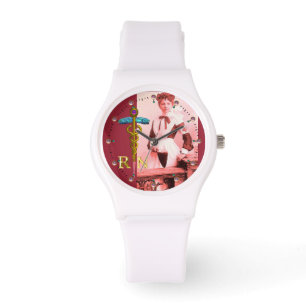 Reloj De Pulsera ENFERMERÍA DE VINTAJE y Caduceus de Oro NR Emblem