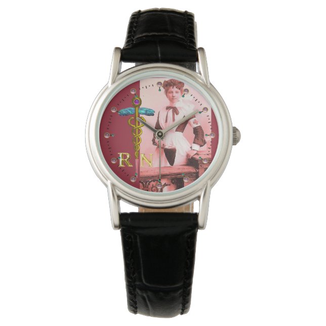 Reloj De Pulsera ENFERMERÍA DE VINTAJE y Caduceus de Oro NR Emblem (Anverso)