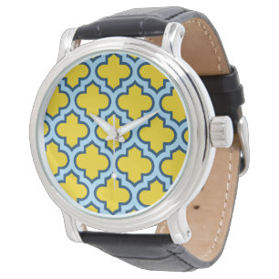 Reloj De Pulsera Enrejado amarillo y azul bebé, celosía, cuatro hoj
