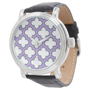 Reloj De Pulsera Enrejado blanco y púrpura, celosía, cuatro hojas