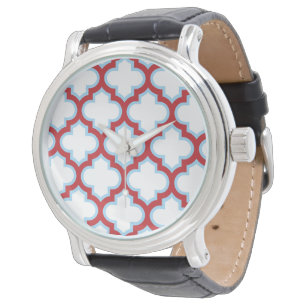 Reloj De Pulsera Enrejado blanco y rojo, celosía, cuatro hojas