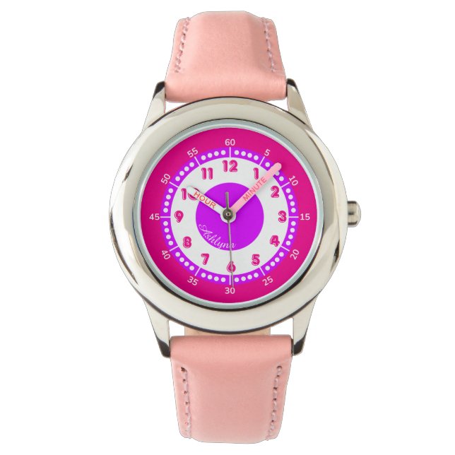 Reloj De Pulsera Enseñanza de tiempo personalizado Bonito rosa y mo (Anverso)