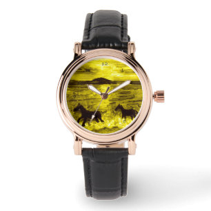 Reloj De Pulsera equino Art Caballos Dorados de Mar