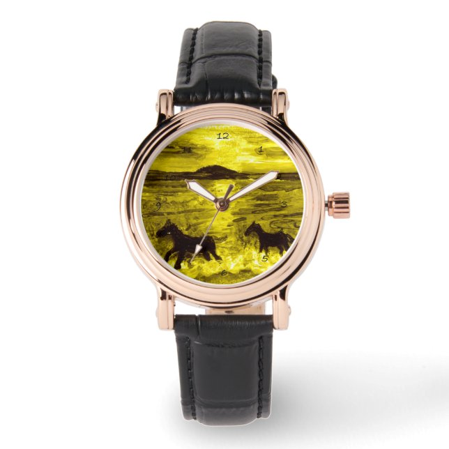Reloj De Pulsera equino Art Caballos Dorados de Mar (Anverso)