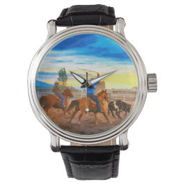 Reloj De Pulsera Equipo de Rodeo Roping Atardecer Corral Rústico Oc