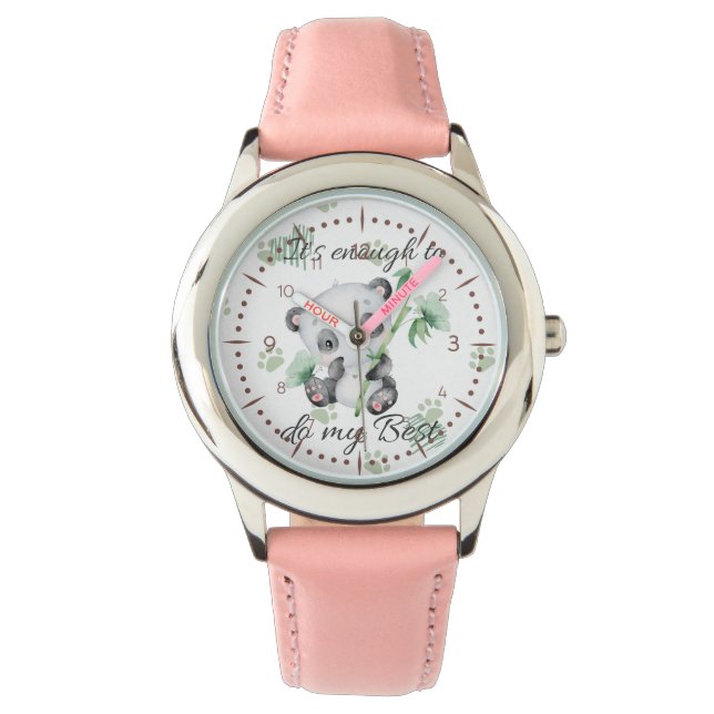 Reloj De Pulsera Es suficiente | Afirmaciones Cute | Panda (Anverso)