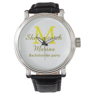 Reloj De Pulsera Es una fiesta de soltera con monograma amarillo