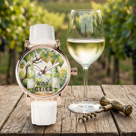 Reloj De Pulsera Es vino hora acuarela viñedo vino blanco