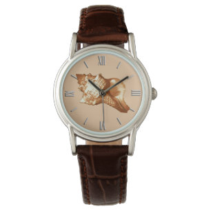 Reloj De Pulsera Esbozo de concha de concha - marrón, blanco y tost