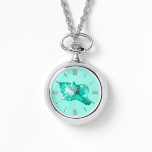 Reloj De Pulsera Esbozo de concha de concha - turquesa, blanca y ac