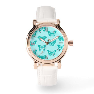 Reloj De Pulsera Esbozo de mariposa, aqua y turquesa