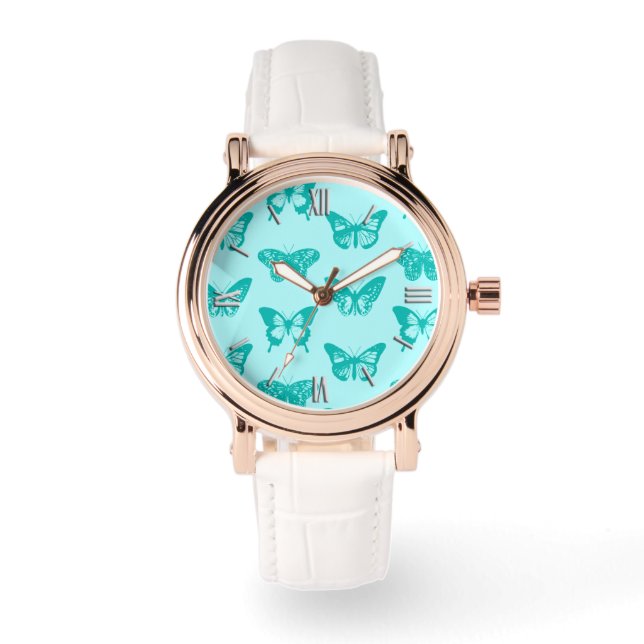 Reloj De Pulsera Esbozo de mariposa, aqua y turquesa (Anverso)
