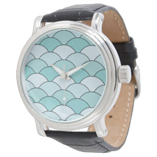 Reloj De Pulsera Escalas de dragón, abanicos, olas, Seigaiha, Azul