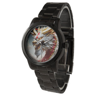 Reloj De Pulsera Escalas de oro y blanco rojo del dragón respirador