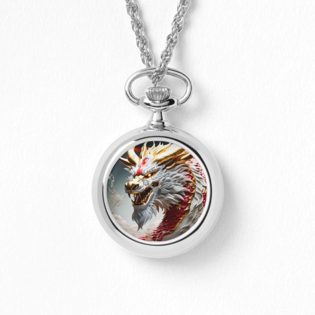 Reloj De Pulsera Escalas de oro y blanco rojo del dragón respirador (Anverso)