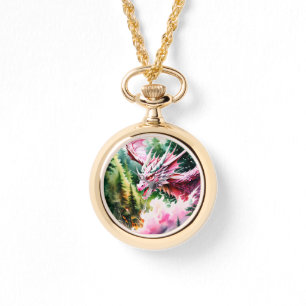 Reloj De Pulsera Escalas rosadas vibrantes del dragón respirador de