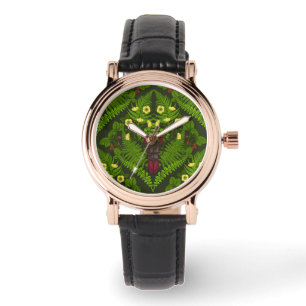 Reloj De Pulsera Escarabajo y helechos, hojas verdes