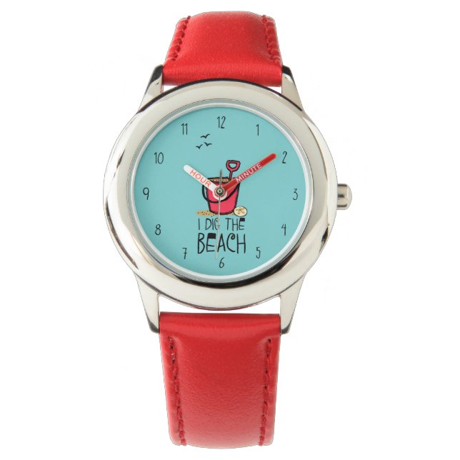 Reloj De Pulsera Escarbar el cubo rojo de la playa (Anverso)