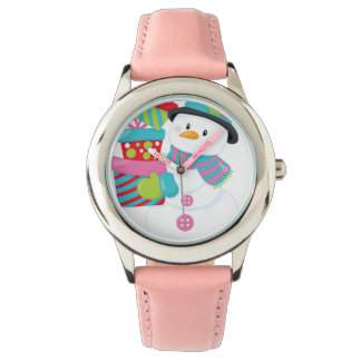 Reloj De Pulsera Escaso hombre de nieve ilustrado sostiene una pila
