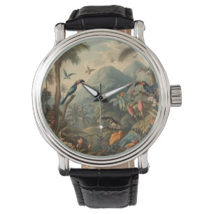 Reloj De Pulsera Escena botánica vintage de Toucans y flores