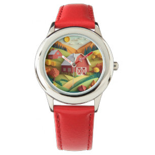Reloj De Pulsera Escena de granja de estilo Art Origami de papel