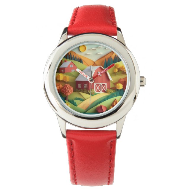 Reloj De Pulsera Escena de granja de estilo Art Origami de papel (Anverso)