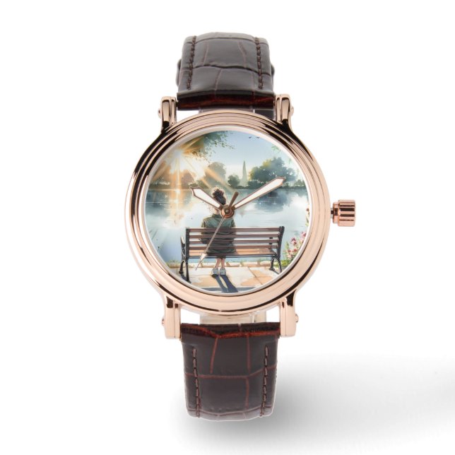 Reloj De Pulsera Escena del lago con reflejos del atardecer (Anverso)