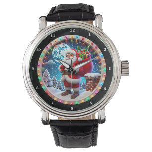 Reloj De Pulsera Escena invernal de Papá Noel con regalos