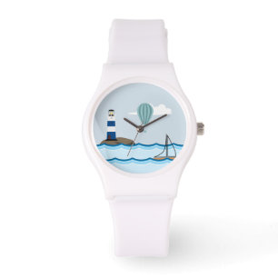 Reloj De Pulsera Escena náutica con faro y velero