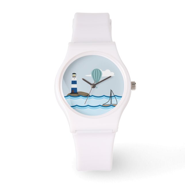 Reloj De Pulsera Escena náutica con faro y velero (Anverso)