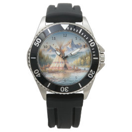 Reloj De Pulsera Escena tradicional de la naturaleza indígena indíg