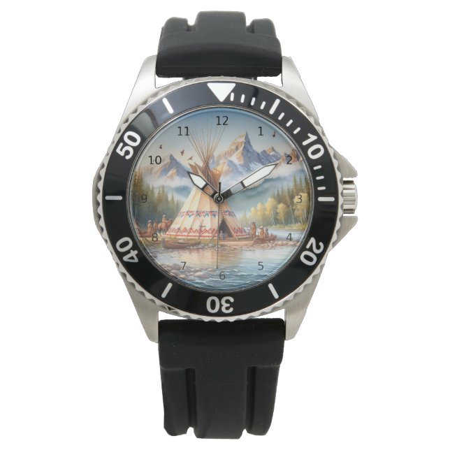 Reloj De Pulsera Escena tradicional de la naturaleza indígena indíg (Anverso)