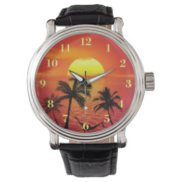 Reloj De Pulsera Escenario de playa tropical Palm Trees Sunset