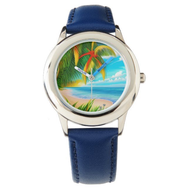 Reloj De Pulsera Escenario Tropical Beach Palm Tree (Anverso)