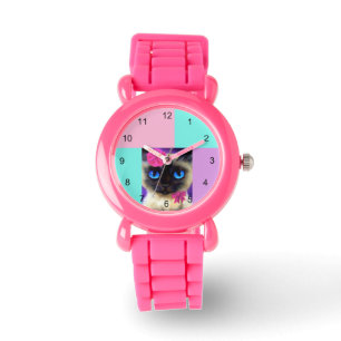 Reloj De Pulsera Escritura de Ilustracion Purpurina rosado de gato
