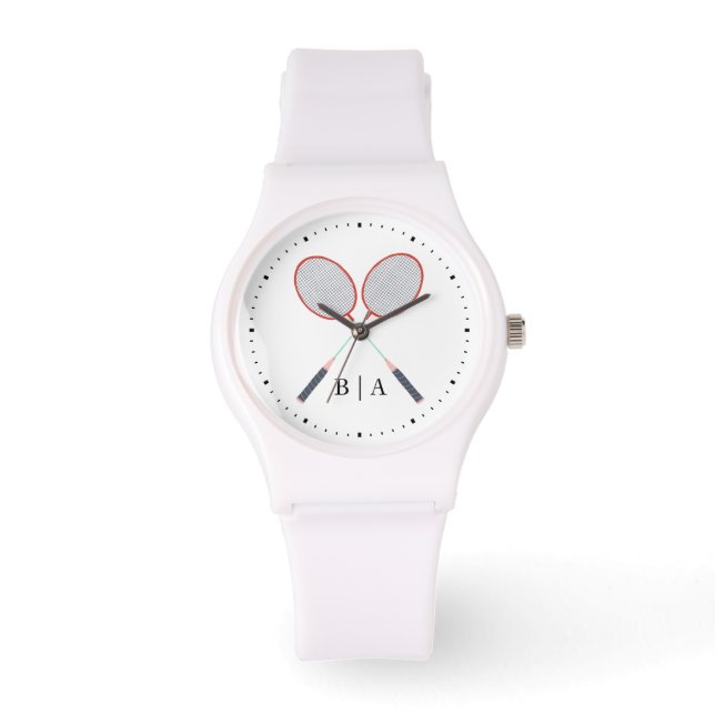 Reloj De Pulsera Escritura de monograma de Personalizado Badminton (Anverso)