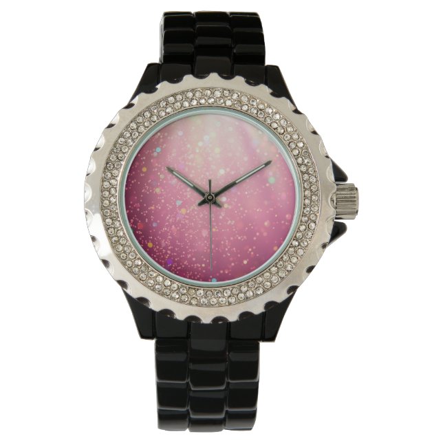 Reloj De Pulsera Escritura etérea de confetti rosado (Anverso)