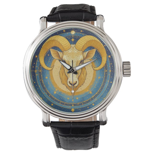 Reloj De Pulsera Escudo Dorado de Aries del Zodiaco (Anverso)