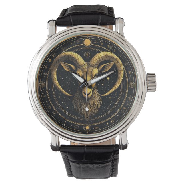 Reloj De Pulsera Escudo Dorado de Aries del Zodiaco (Anverso)