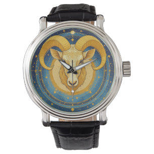 Reloj De Pulsera Escudo dorado del zodiaco de Aries