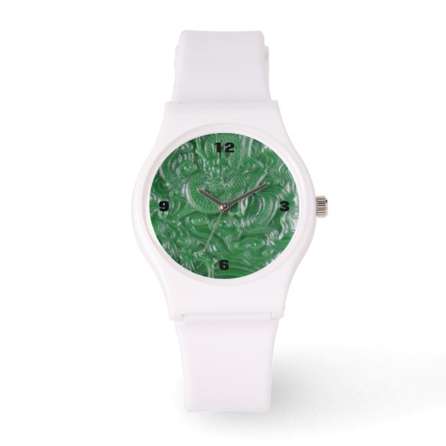 Reloj De Pulsera escultura de dragón chino de jade verde (Anverso)