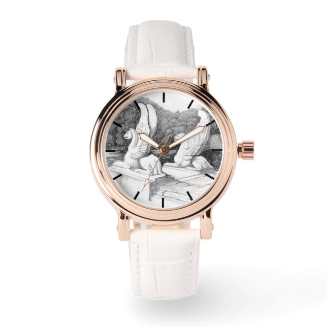 Reloj De Pulsera Escultura de Griffins lápiz monocromo Art (Anverso)