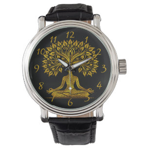 Reloj De Pulsera Escultura intrincada del Buda de Oro