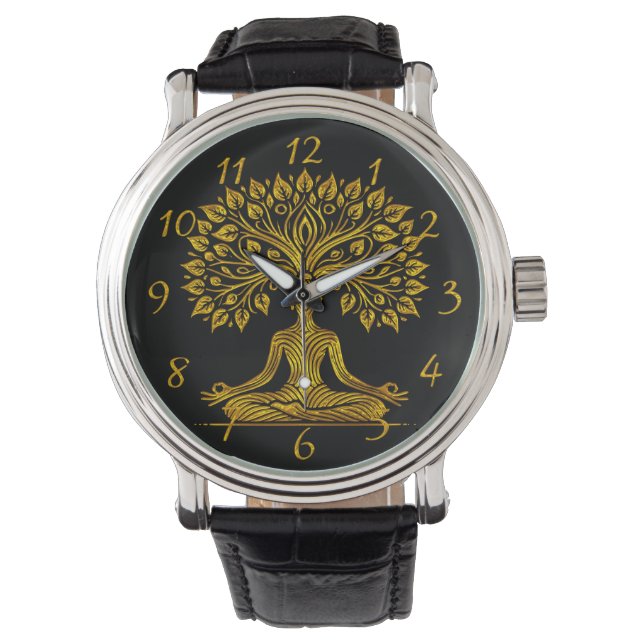 Reloj De Pulsera Escultura intrincada del Buda de Oro (Anverso)