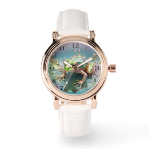 Reloj De Pulsera "Esencia Esmeralda: Rana verde en arte fractal"