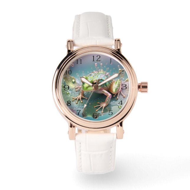 Reloj De Pulsera "Esencia Esmeralda: Rana verde en arte fractal" (Anverso)